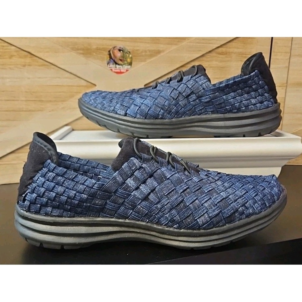 Bernie Mev Victoria Slip On Sneaker Women's 39 Blue Hand-Woven Faux Bungee #576